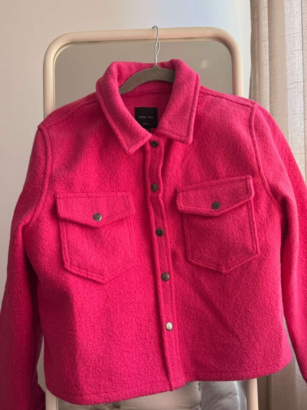 a new day Bright Pink Teddy Shacket with Snap Front